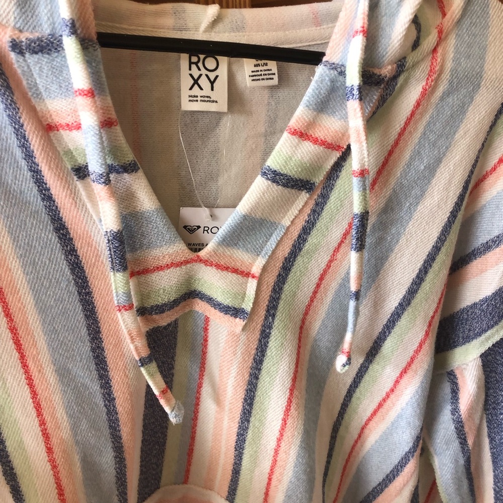 Roxy Boho Pastel Multi-Striped Hooded Pullover Sweatshirt with Pockets - Picture 7 of 10